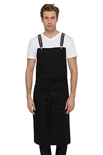 Berkeley Chefs Bib Apron: Jet Black Cotton - side view